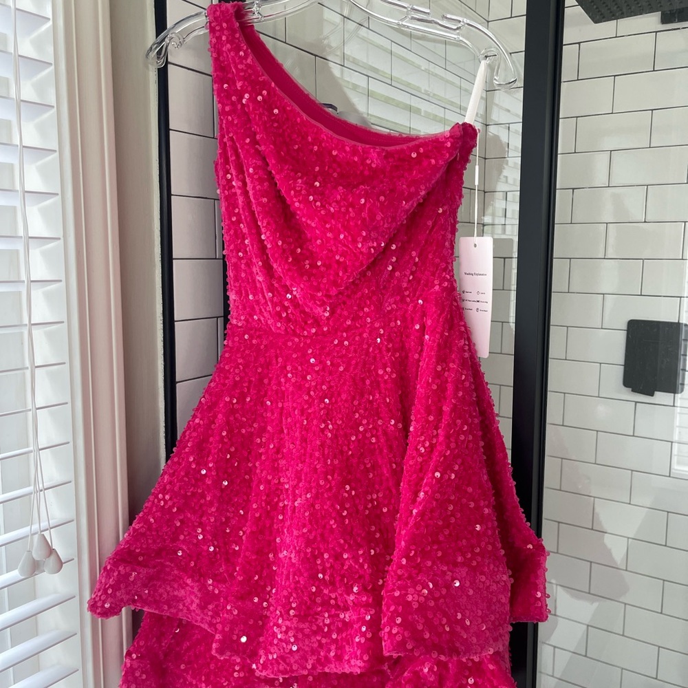 Stunning Pink Sequin One-Shoulder Dress